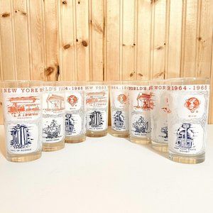 1964 NY World's Fair 5½" Tall SOUVENIR DRINKING GLASS Set of 8 1964-65 New York